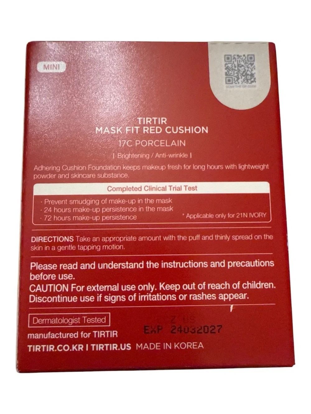 TIRTIR Mask Fit Red Cushion Mini Foundation in 17C Porcelain NIB